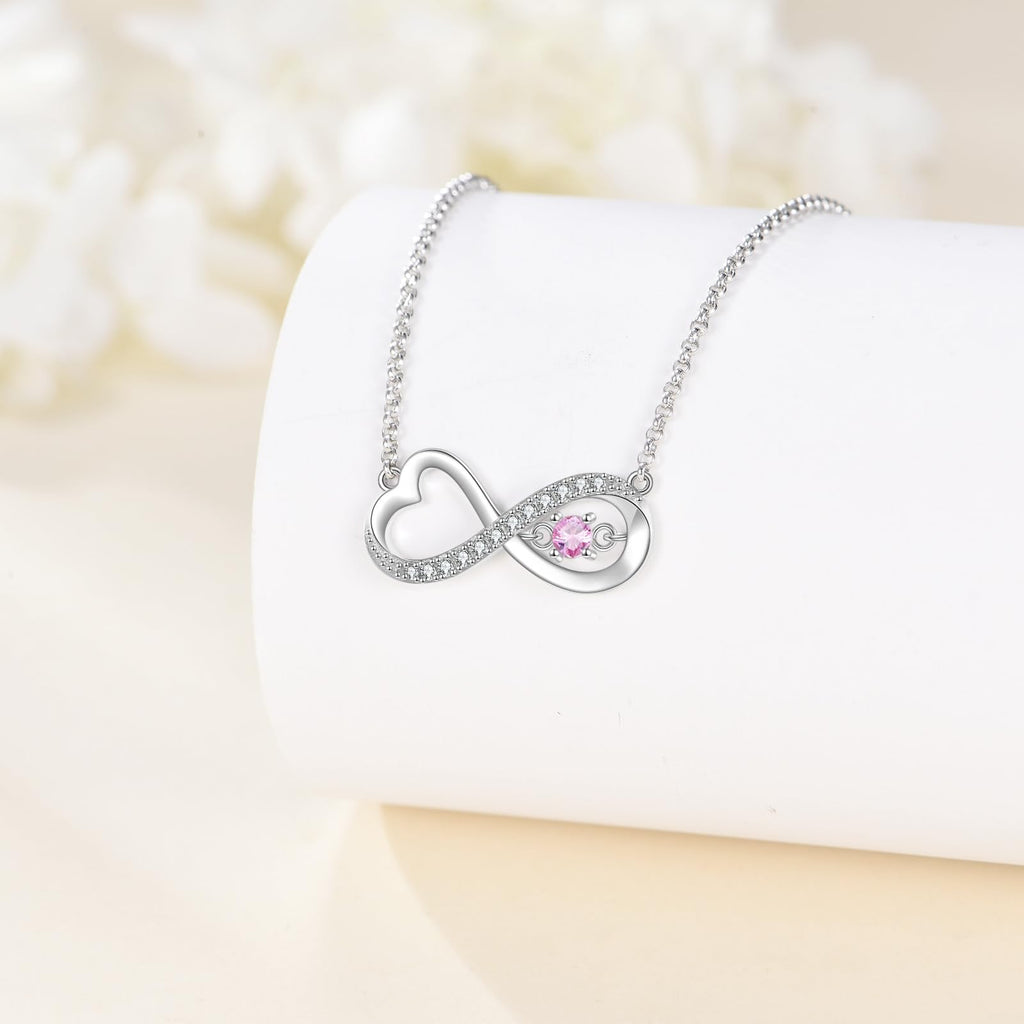 SHINYKEND Diamond Infinity Necklace for Women, 925 Sterling Silver Lab-Grown Diamonds Infinity Love Heart Pendant with Birthstone Valentine's Day Birthday Mothers Day Jewelry Gifts for Her