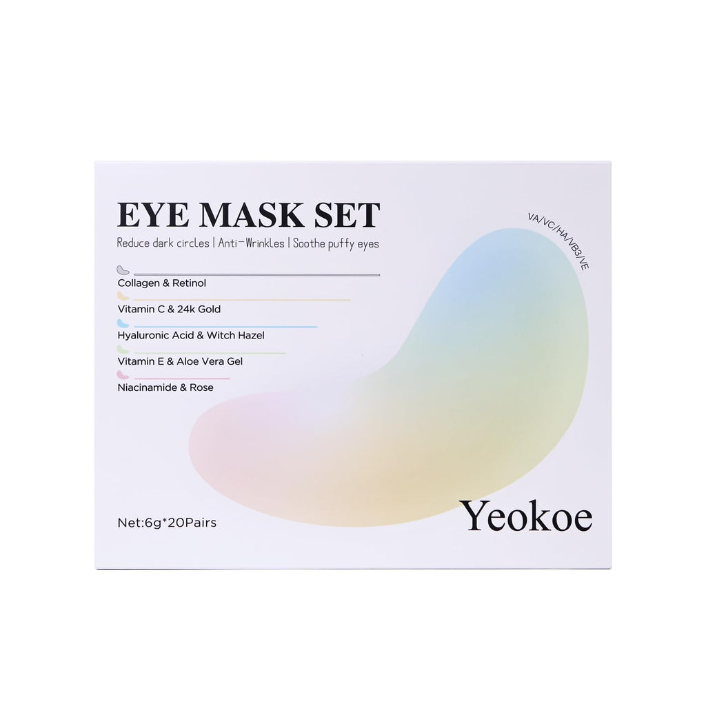 Yeokoe Under Eye Patches for Dark Circles,Eye Mask for Puffy Eyes With Collagen,Retinol,Vitmin C,Hyaluronic Acid and Niacinamide Face Masks Skincare Spa Gifts for Woman 20Pairs