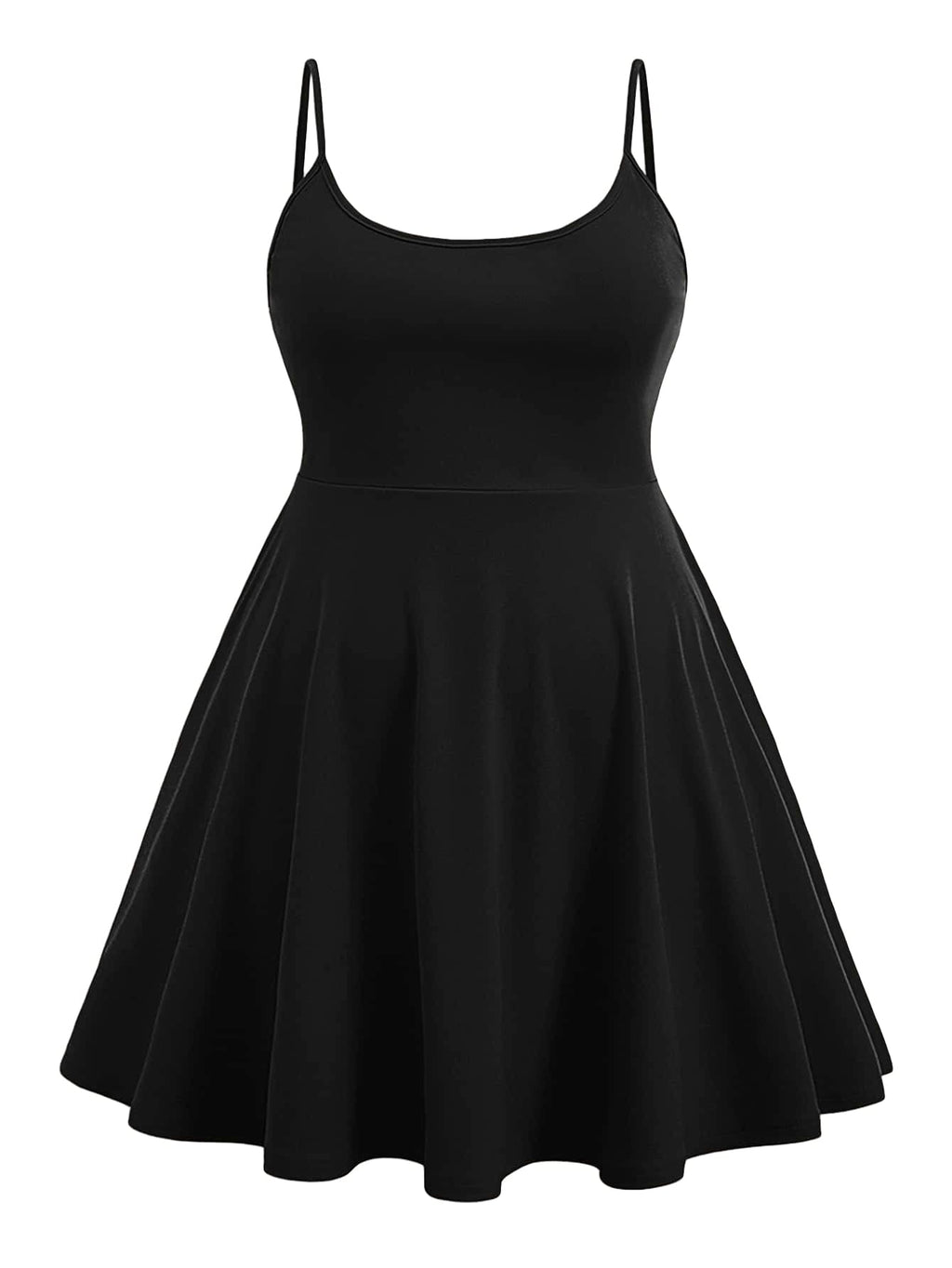 WDIRARA Women's Plus Size Spaghetti Strap Sleeveless Flared Hem A Line Cami Dress Black 4XL