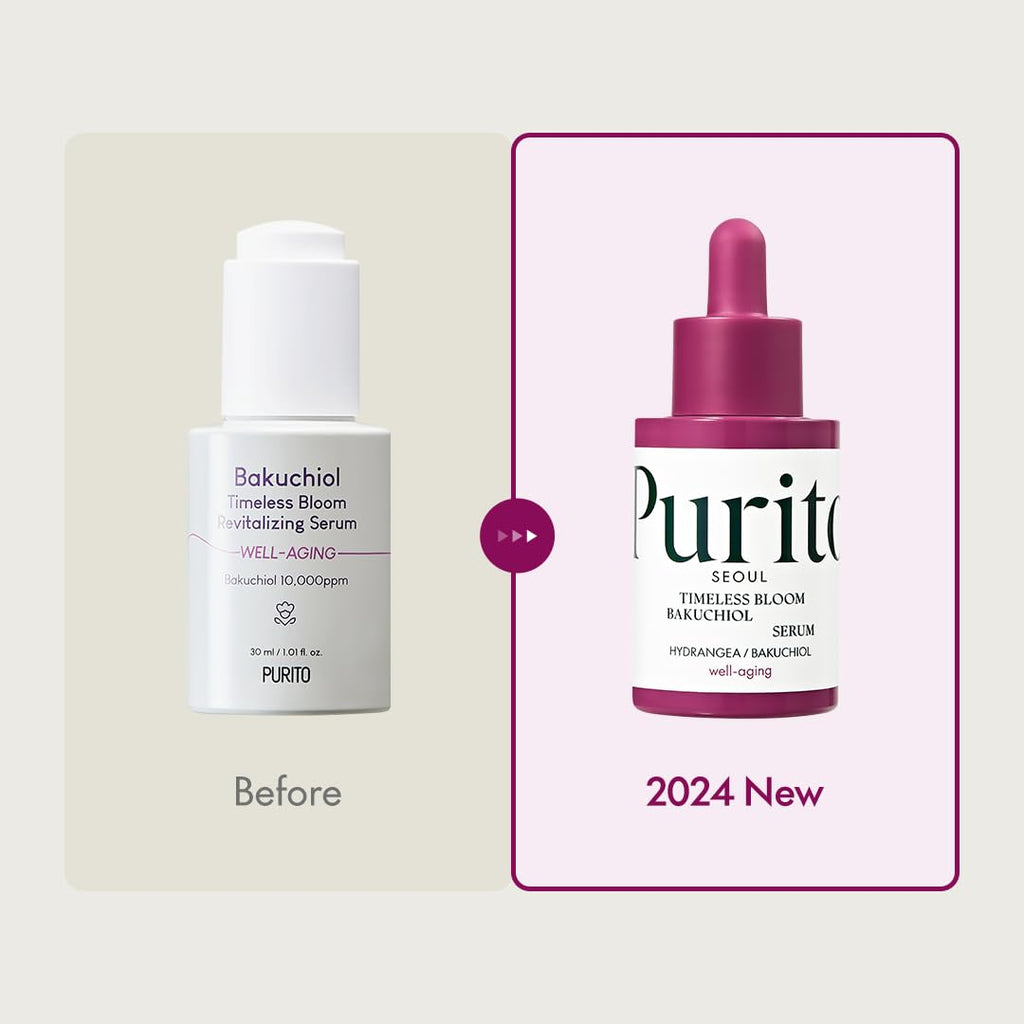 PURITO SEOUL Timeless Bloom Bakuchiol Serum, Korean Jeju Hydrangea, for Sensitive Skin, Ampoule, Fine Line Reduction, Anti Aging Facial Serum for face, K-Beauty, 30ml 1fl.oz