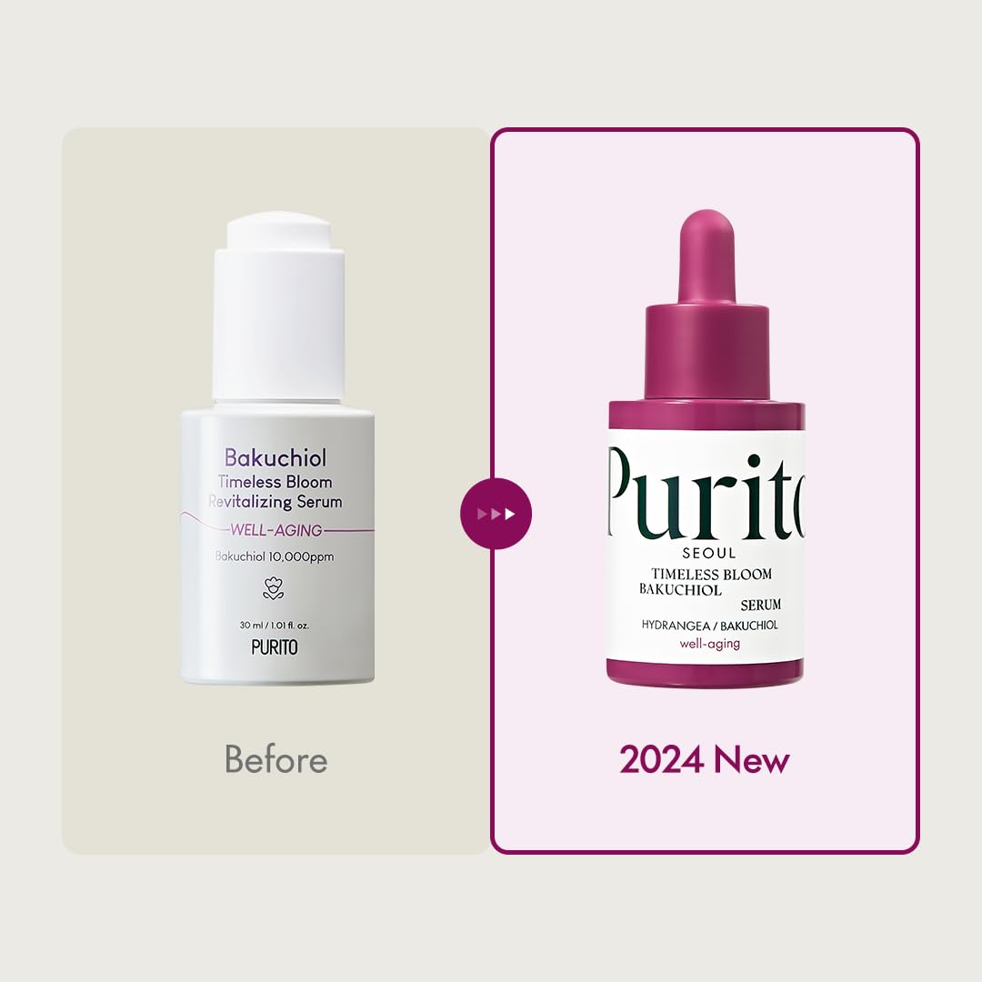 PURITO SEOUL Timeless Bloom Bakuchiol Serum, Korean Jeju Hydrangea, for Sensitive Skin, Ampoule, Fine Line Reduction, Anti Aging Facial Serum for face, K-Beauty, 30ml 1fl.oz