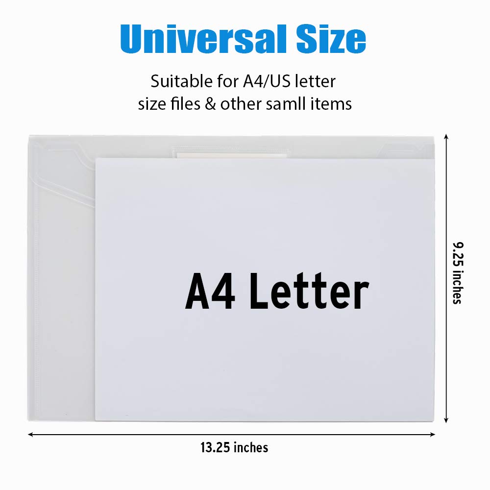 Sooez 10 Pack Plastic Envelopes File Folders, Clear Folder for Document US Letter A4 Size Poly Envelopes with Label Pockets for School Home Work Office Organizer, Clear
