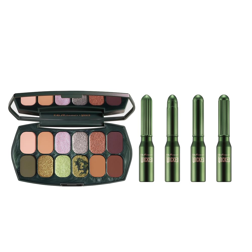 r.e.m. beauty Wicked: For Good | Ozian Forest Eyeshadow & Emerald City Eyeliner Duo | 12-Shade Palette + 4 Metallic Liners | Shimmer, Matte & Glitter Finishes | Blendable, Long-Wear Formulas