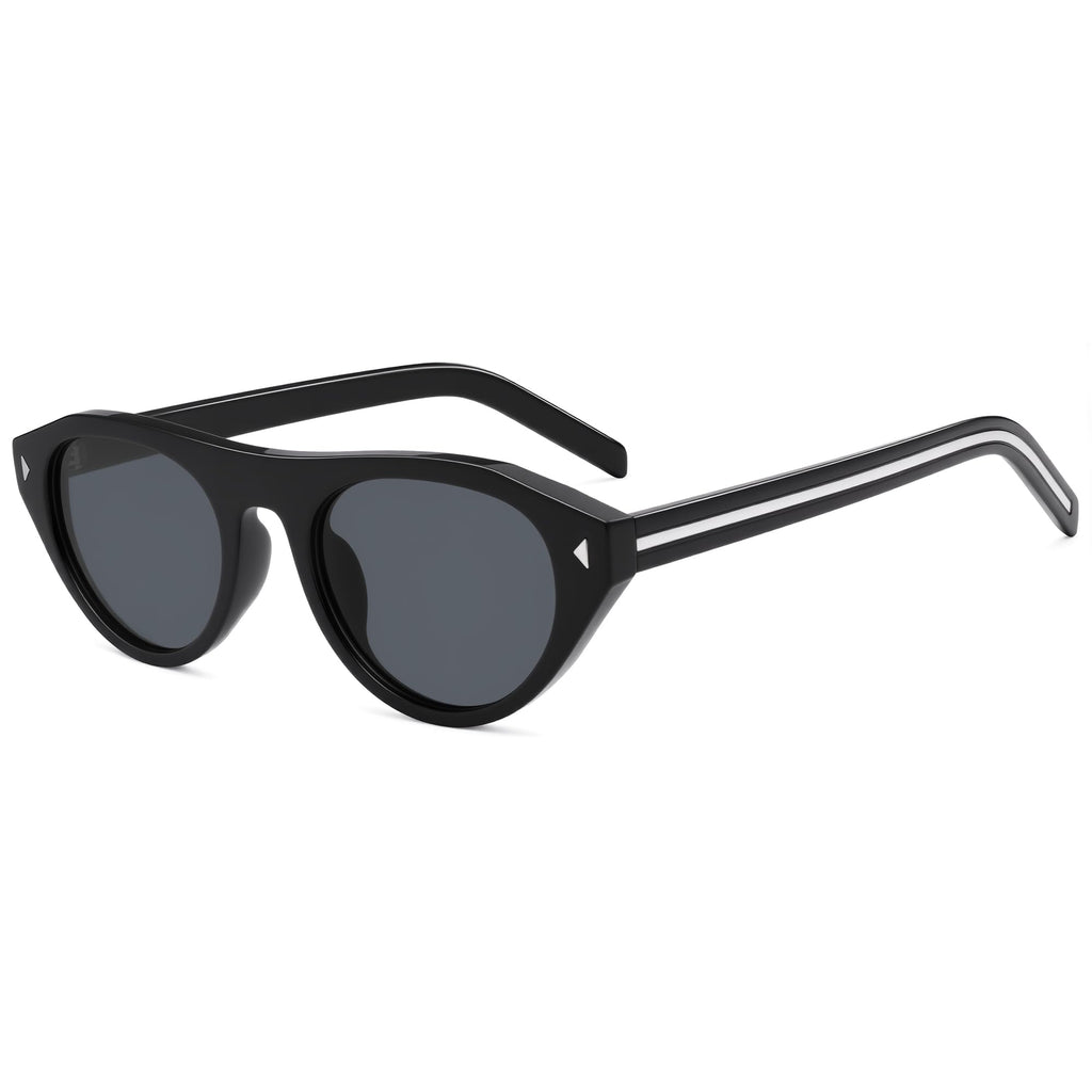 VANLINKER Retro Small Oval Sunglasses for Women Men Trendy Narrow Round Cateye Shades VL9915,Black
