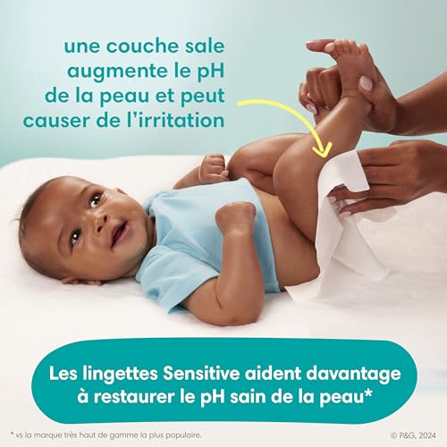 Pampers Baby Wipes Sensitive, Water Based Hypoallergenic and Unscented 504 Total (6 Flip-Top Packs)