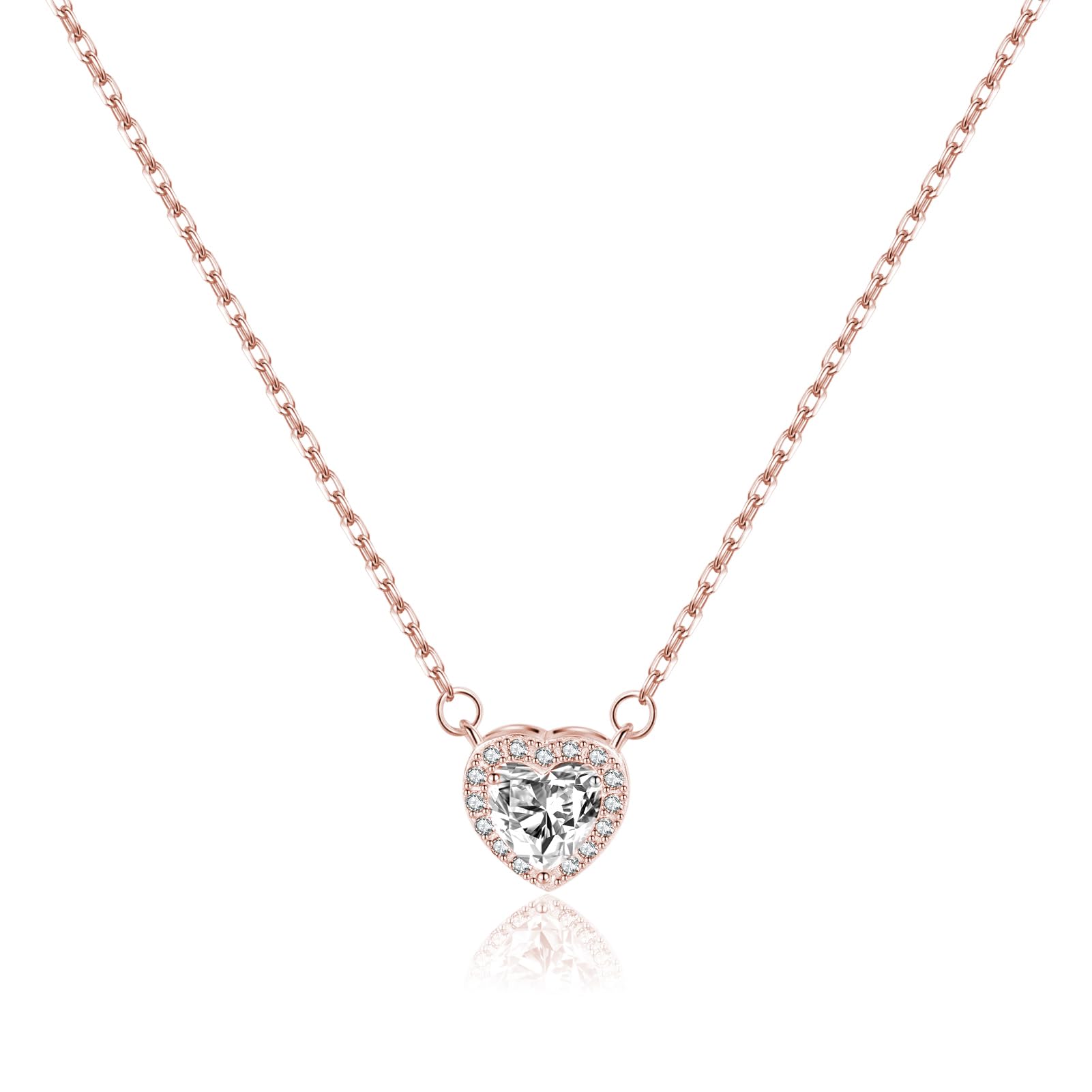 SLUYNZ 925 Sterling Silver CZ Love Choker Necklace for Women Teen Girls Sweet Heart Pendant Necklace for Her Birthday Anniversary (C-Rose Color)