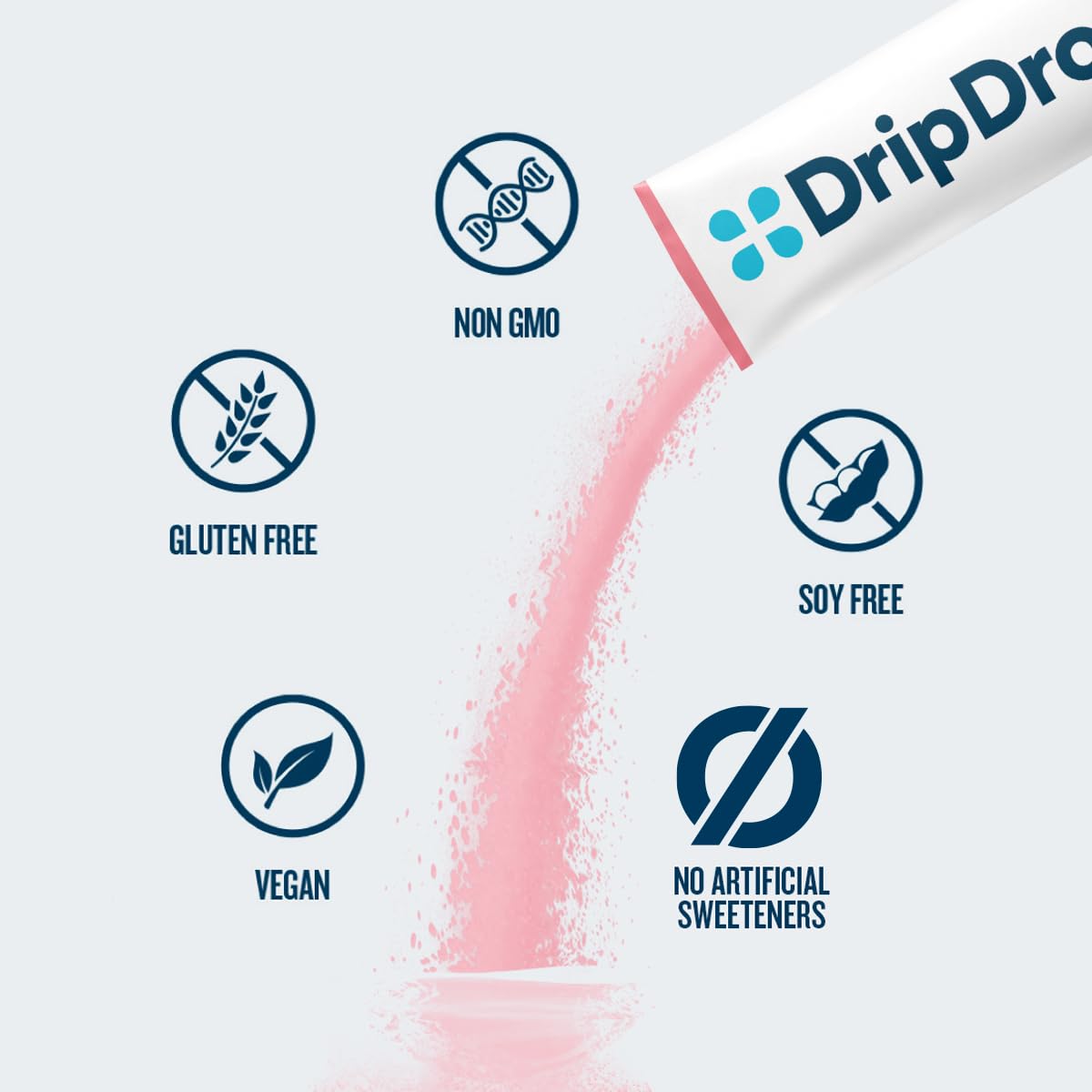 DripDrop Zero Sugar Plus - Sugar Free Hydration Packets - Single Serve Electrolytes Powder Drink Mix - Strawberry Kiwi, Peach, Cherry Limeade, Wild Berry - Non-GMO, Gluten Free, Vegan - 8 Sticks