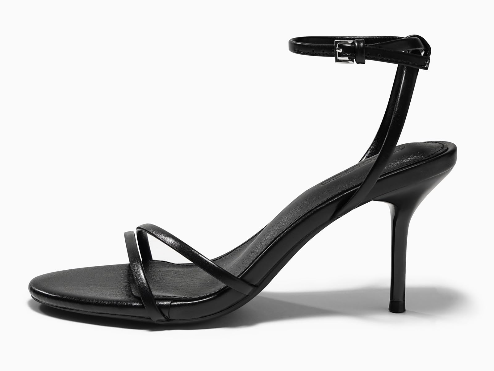 Coutgo Womens Strappy High Heels Open Almond Toe Dress Shoes Ankle Strap Summer Heeled Sandals, Black, size 9.5