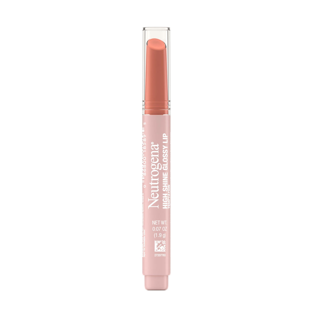 Neutrogena High Shine Glossy Lip, Nourishing Lip Gloss with Maracuja Oil, Antioxidant Vitamin E & Vitamins, Non-Retractable, Buildable Pigmented Color, Temptation, 0.07 oz