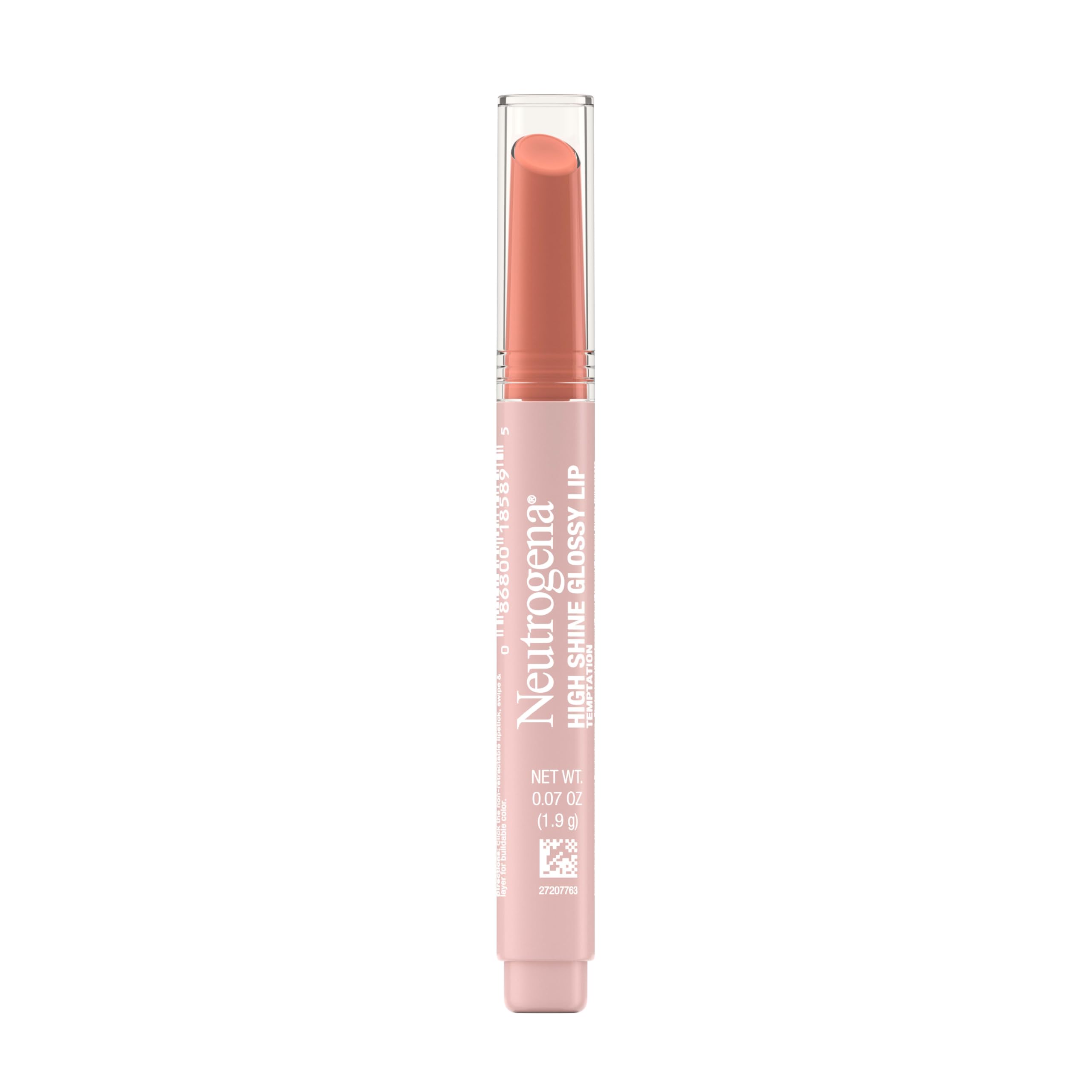Neutrogena High Shine Glossy Lip, Nourishing Lip Gloss with Maracuja Oil, Antioxidant Vitamin E & Vitamins, Non-Retractable, Buildable Pigmented Color, Temptation, 0.07 oz