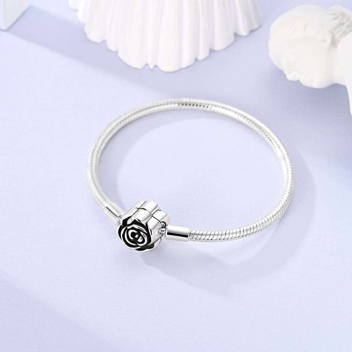 Heart Clasp Rose Snake Charm Bracelets for Women Sterling Silver, Travel Charm Moments European Bracelet Filigree Chain Dreamcatcher Bead Jewelry Compatible with Pandora Charms