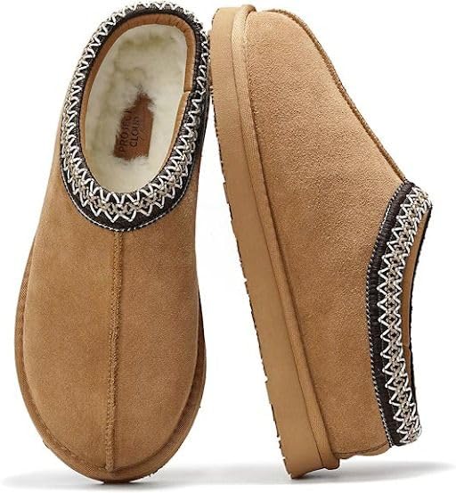 Project Cloud Mens Slippers 100% Genuine Leather with Australian Shearling Lining & Memory Foam Insole Outdoor & House Slippers for Men - Non-Slip Fuzzy Mens Shoes(Relaxation, CHSTNUT, 11.5) Chestnut