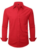 Men's Dress Shirts Long Sleeve Button Down Shirt Business Formal Stretch Shirt Regular Fit with Pockets Red Large