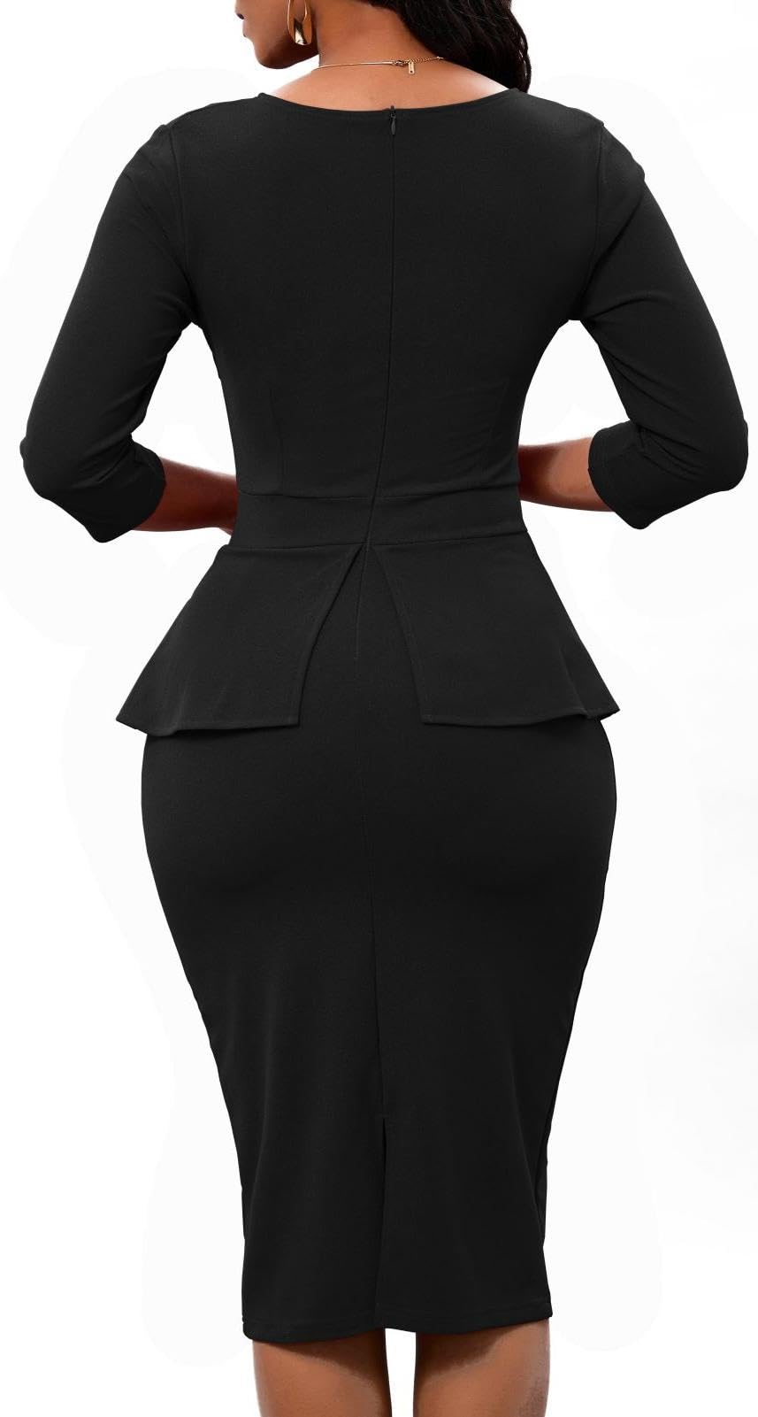 Black Dress for Women Fall Work Dresses Vintage 1950s Dress Church Midi Dresses Business Casual Outfits Black Large