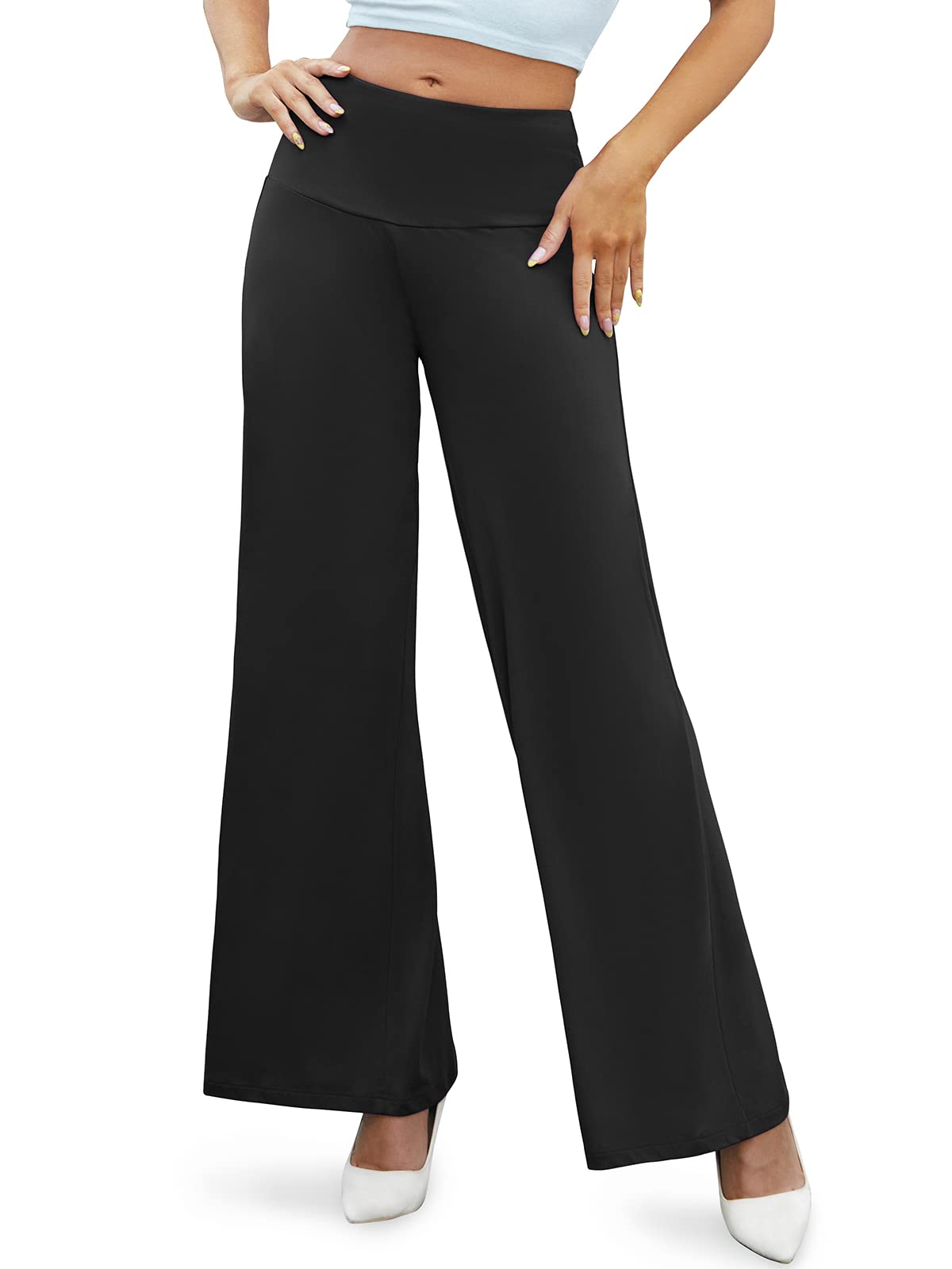 Arolina Women's Stretchy Wide Leg Palazzo Lounge Pants Casual Comfy High Waist Palazzo Pants Black