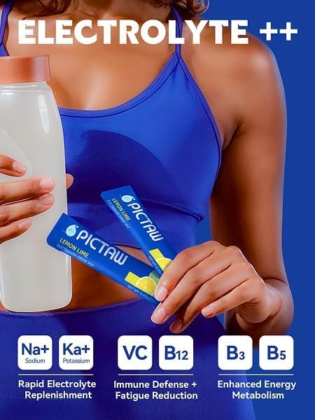 PICTAW Electrolytes Powder Packets - Hydration Packets, Liquid Daily IV Hydrate Packet for Dehydration Relief and Rehydration Portable, Electrolyte Drink Mix Vegan/Non-GMO (Lemon Lime 30 Pack)