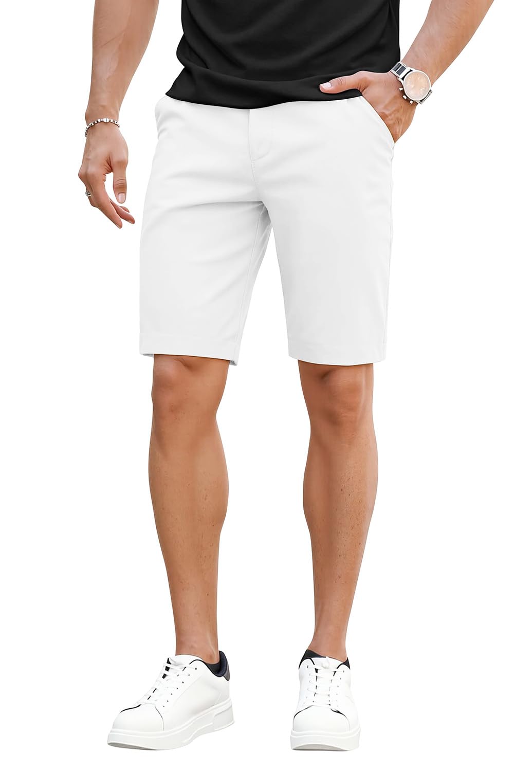 GINGTTO Mens Slim Fit Shorts 9 inch Inseam White Chinos Mens Casual Shorts Skinny Tapered Leg 32