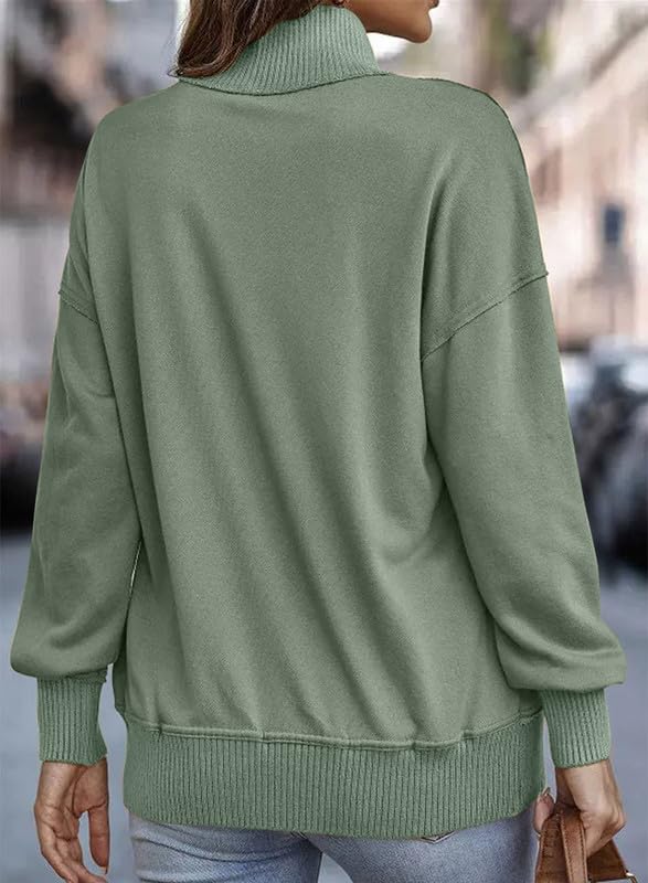 SHEWIN Womens Sweatshirt Casual Long Sleeve Lightweight Sweatshirts Loose Button V Neck Pullover Tops Fall Clothes for Women 2025,US 12-14(L),Green