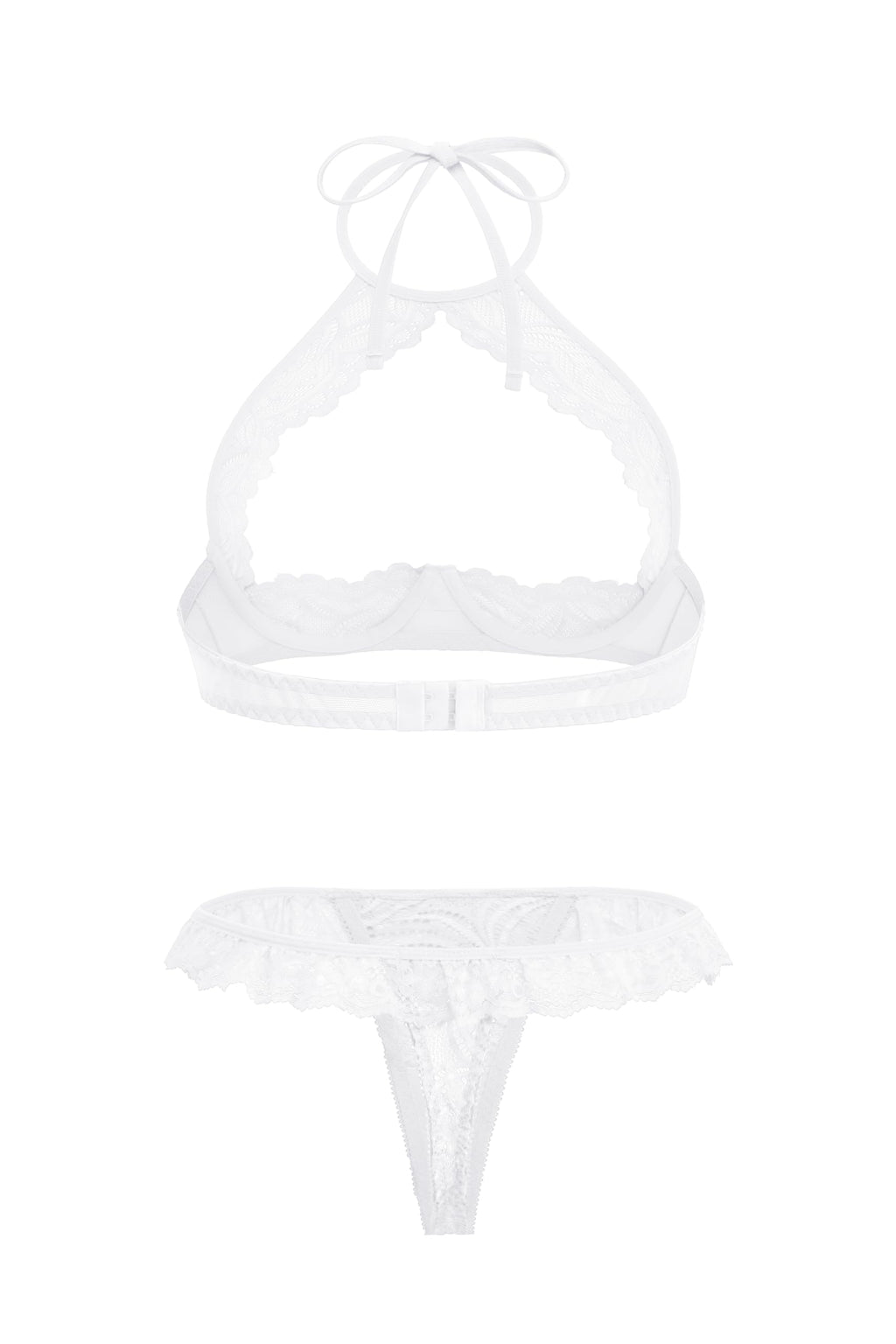 Avidlove Sexy Underwire Push Up Lingerie for Women Floral Lace Sheer Lingerie Set for Women Halter Bra and Panty 2 Piece White XX-Large