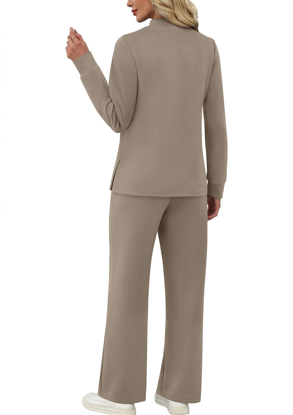 Two Piece Sets for Women Cruise Essentials 2026 Spring Summer Fall Fashion 2025 Travel Outfits Winter Clothes Trendy Lounge Sets Matching Sets Wide Leg Pants Set Mock Neck Airport Sweat Set Brown L