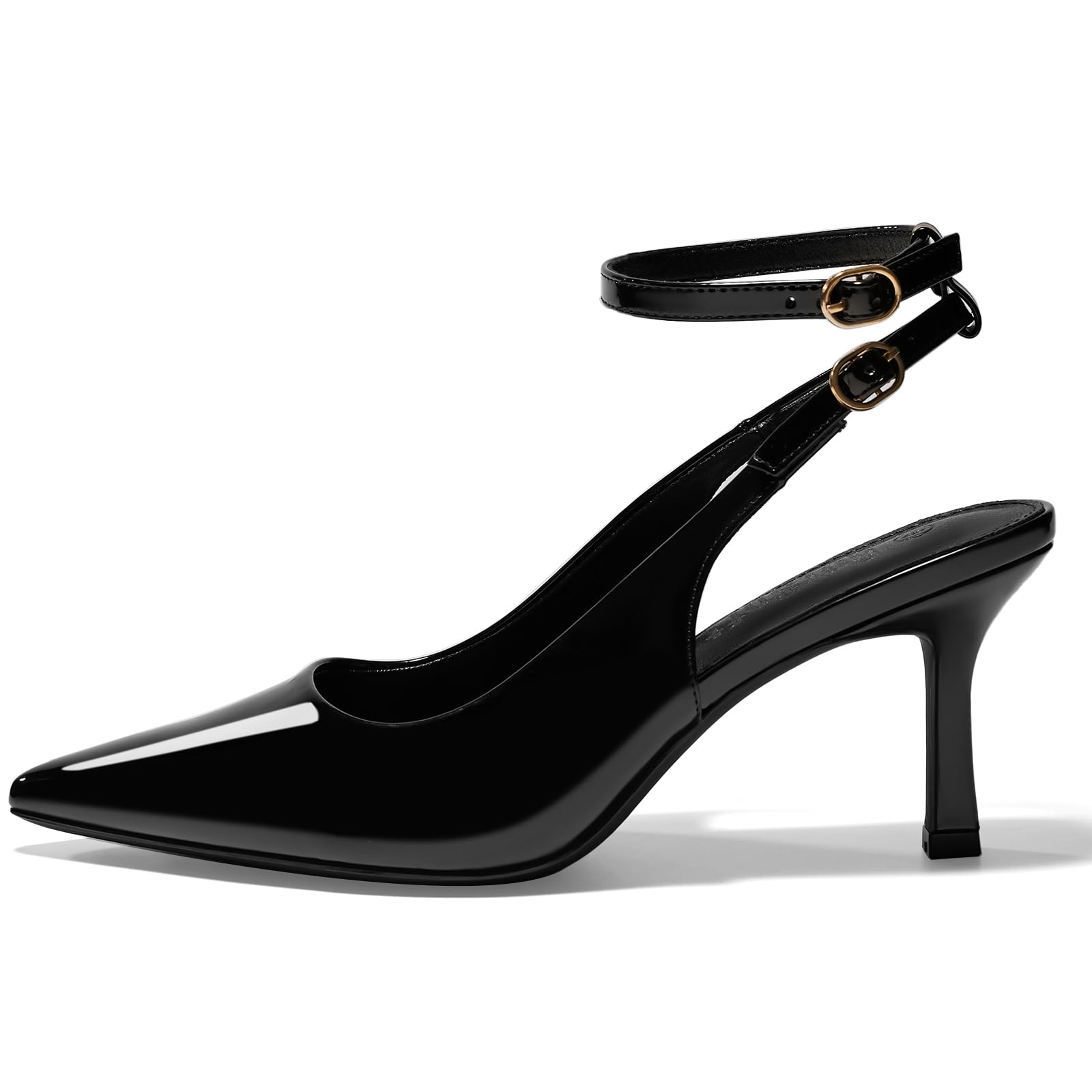 GotSoft Womens Pointed Toe High Heels Slingback Stiletto Ankle Strap Pumps Dress Shoes, Black, Size 8