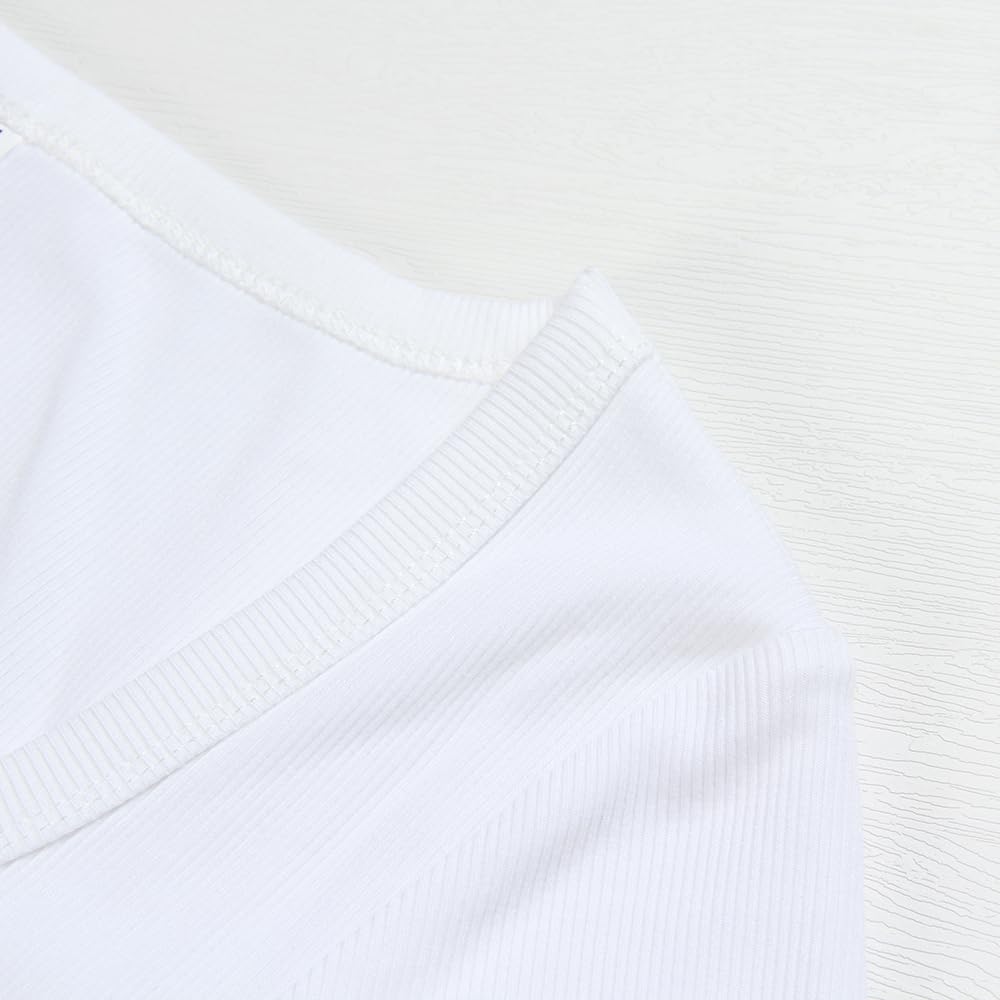 PALINDA Women's Crew Neck Ribbed Fitted Shirt Basic Short Sleeves Summer T Shirt Tops(White M)