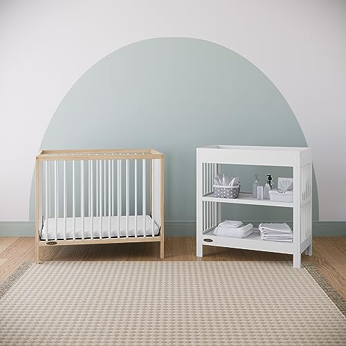 Graco Teddi 4-in-1 Convertible Mini Crib with Bonus Water-Resistant Mattress (Natural with White) – GREENGUARD Gold Certified, 2.75-Inch Mattress Included, Convenient Size, Easy 30-Minute Assembly