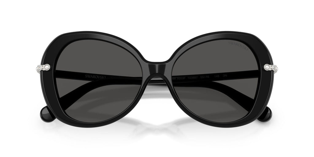 Swarovski Women's SK6059F Low Bridge Fit Butterfly Sunglasses, Black/Dark Grey, 55 mm