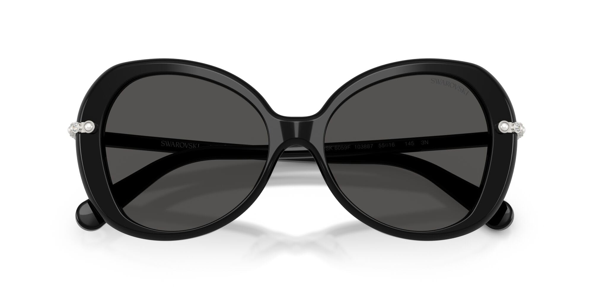 Swarovski Women's SK6059F Low Bridge Fit Butterfly Sunglasses, Black/Dark Grey, 55 mm