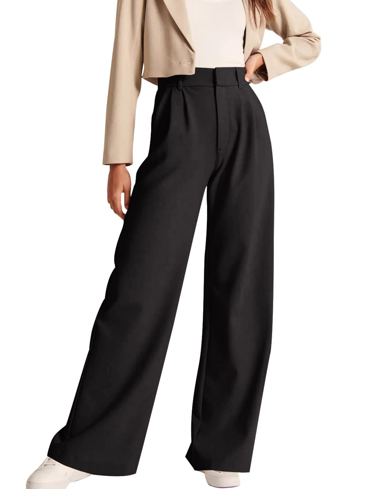 NIMIN High Waisted Work Pants for Women Straight Leg Office Dress Pants Business Casual Pants 2025 Fashion Trousers with Pockets Black Black Large