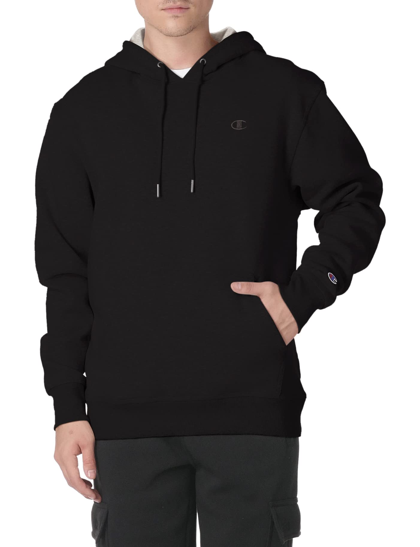 Champion Men's Pullover Fleece Hoodie, Standard Fit, Midweight, C Logo, Available in Regular and Big & Tall, Black, Large