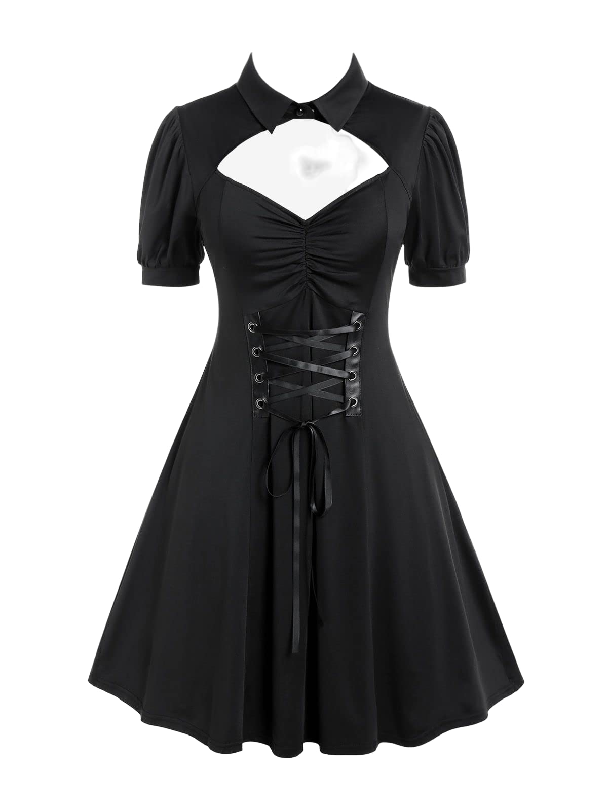 ROSE GAL Plus Size Cutout Lace Up Ruched Shirted Collar A-Line Dress