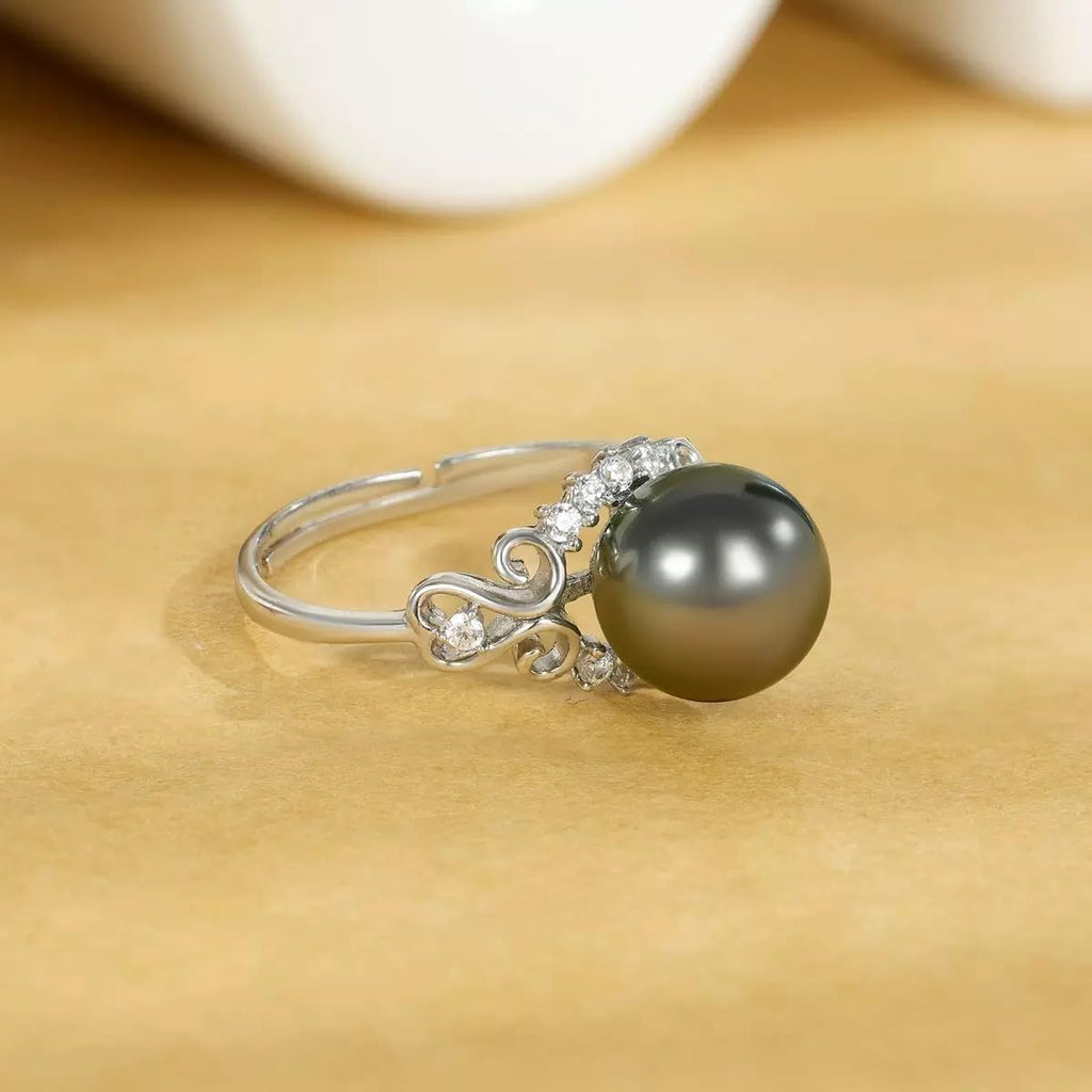 Tahitian Black Pearl Rings Jewelry For Women Fashion Christmas Gifts Wife Mom Girlfriend, Anniversary Birthday Fine Jewelry Gifts for Her NO33247
