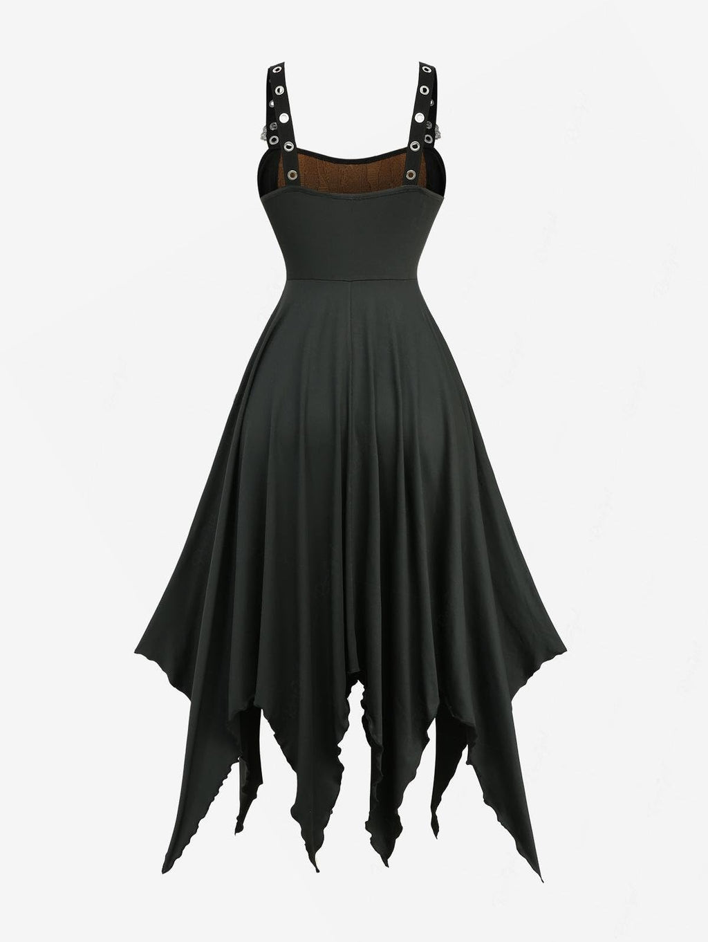ROSE GAL Plus Size Women Goth Punk Ripped Handkerchief Dress Layered Hook-and-Eye Lace-up Buckles Grommet Midi Grunge Gothic Halloween Costume Dress(Black_1/L)