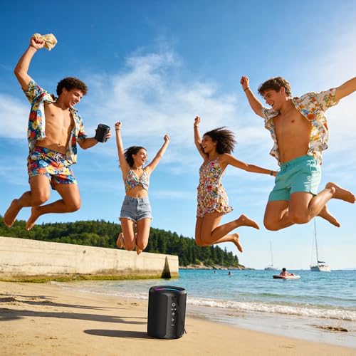 DUDGSIS Portable Bluetooth Speaker, IPX7 Waterproof Wireless Speaker with 20W Loud Stereo Sound, 15H Playtime & Beat-Synced RGB Light, Small Outdoor Speaker for Shower, Pool, Beach, Hiking and Gifts