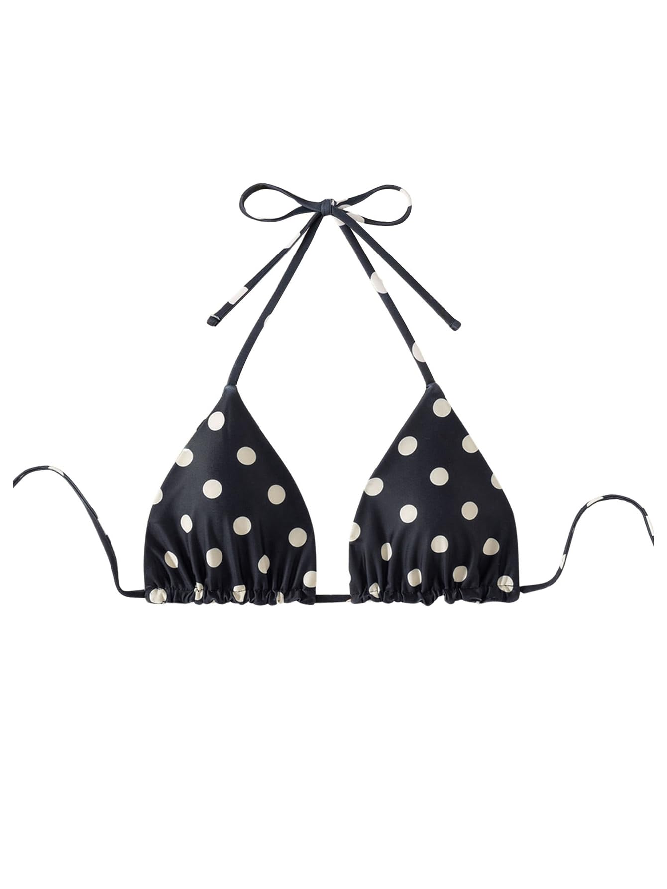 WDIRARA Women's Polka Dots Triangle Bikini Top Micro Halter Swimsuit Tops Black and White Medium