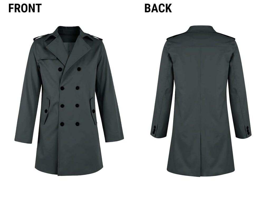 PASLTER Mens Trench Coat Notched Lapel Double Breasted Long Jacket Windbreaker Overcoat Pea Coat