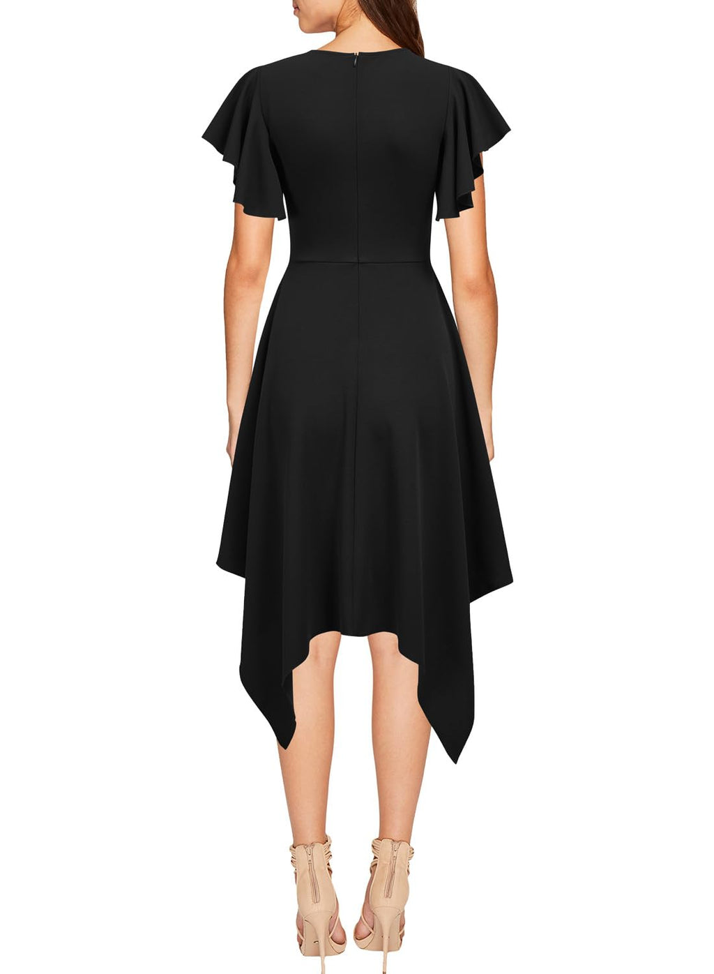 WOOSEA Women's Deep V Neck Formal Dress Hem Asymmetrical A Line Party Cocktail Dress Black