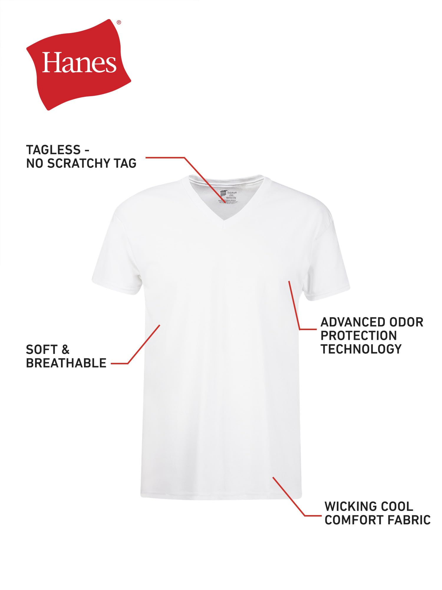Hanes Mens Cotton, Moisture-wicking V-neck Tee Undershirts, Multiple Packs And Colors, White, Large US