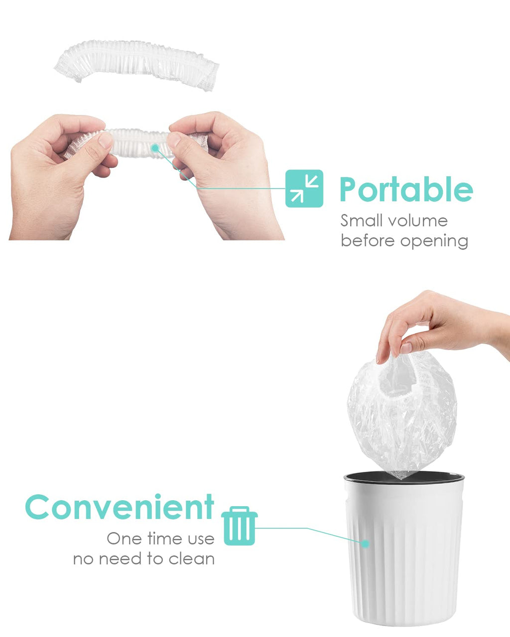 Auban 100PCS Disposable Shower Caps, Plastic Clear Hair Cap Large Thick Waterproof Bath Caps for Women, Hotel Travel Essentials Accessories Deep Conditioning Hair Care Cleaning Supplies(20.5")