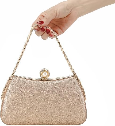 YYW Clutch Purses for Women Formal, Evening Handbags Evening Clutch Vintage Purses Handbags with Detachable Chain for Wedding Bridal (A black)