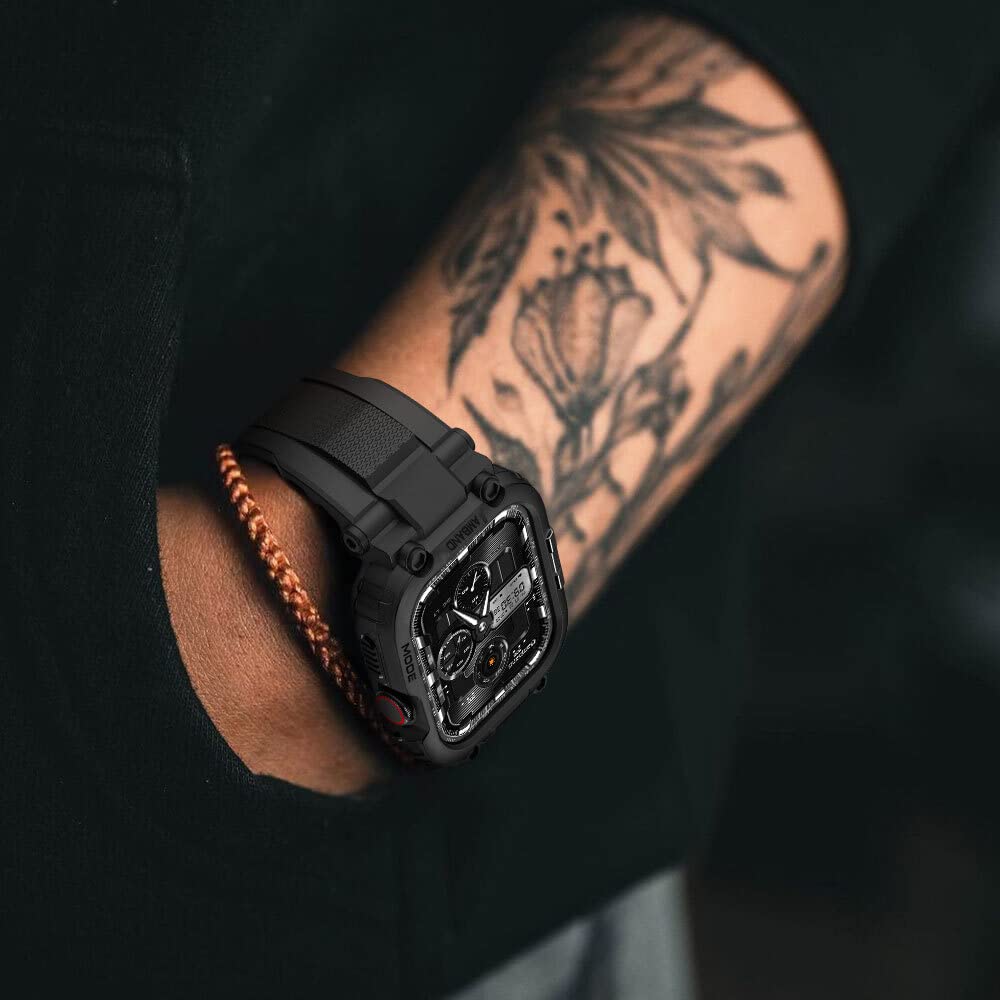 amBand Bands Compatible with Apple Watch 9/8/7/6/5/4 & SE 3/2/1 45mm/44mm Case for Men, M1 Sport Series Rugged Case Protective Cover for iWatch SE3/SE2/6/SE/5/4/3 42/44/45mm Men Black