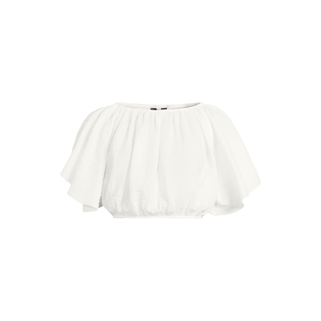 Lands' End Women's Cotton Gauze Dolman Sleeve Crop Cover Up Top Large Chalk White