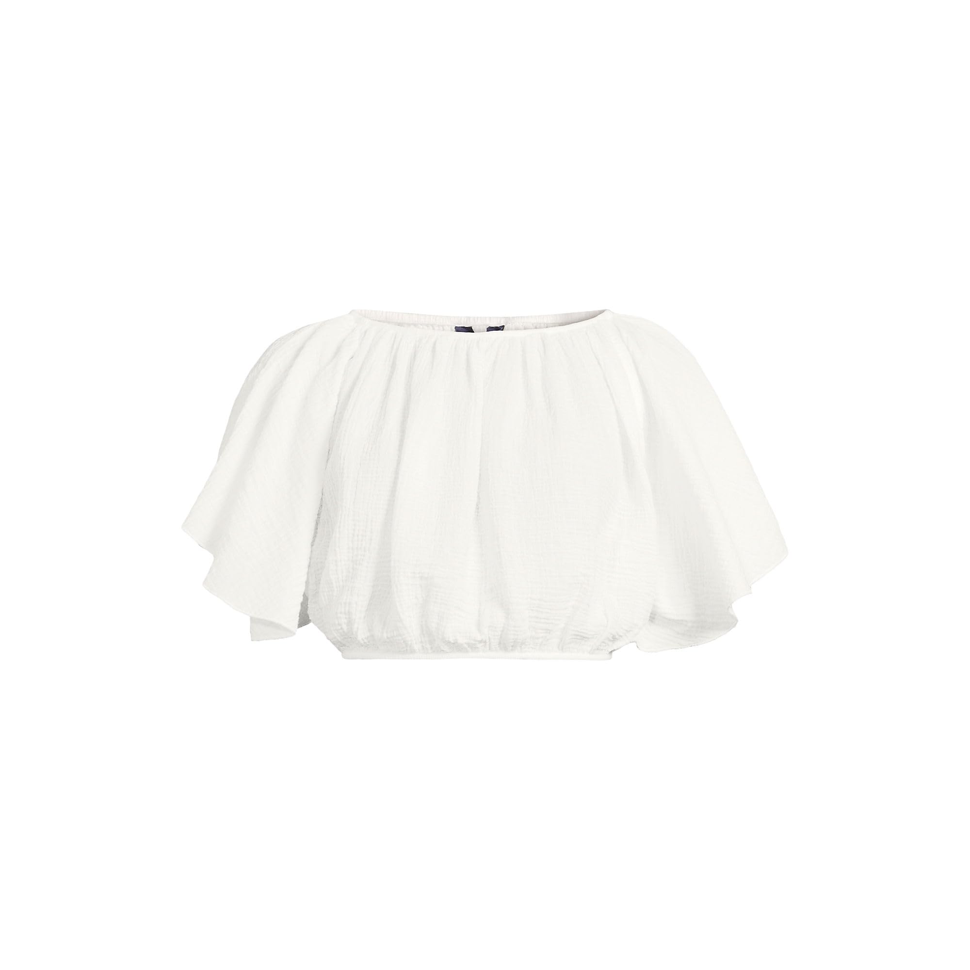 Lands' End Women's Cotton Gauze Dolman Sleeve Crop Cover Up Top Large Chalk White