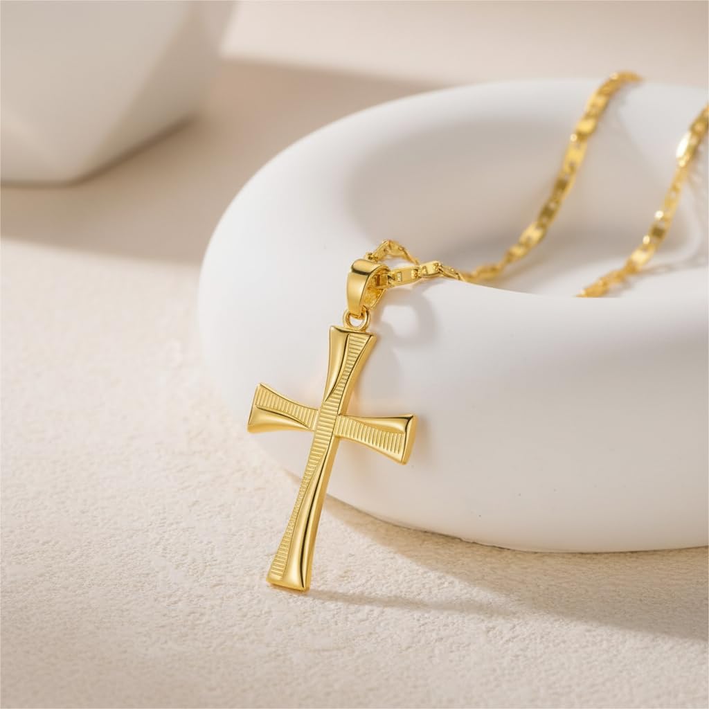 RYHIX 14K Gold Cross Necklaces for Women Minimalist 14K Gold Plated Crosses Chain Pendant Dainty Crosses Necklaces for Womens Necklace 28mm