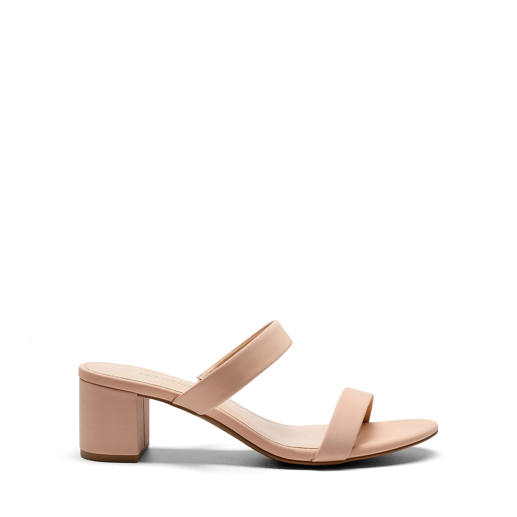 DREAM PAIRS Women's Two Strap Open Toe Low Block Chunky Heels Sandals Dress Pumps Casual Summer Mules Shoes,Size 9,Nude-Nubuck,DHS213-1