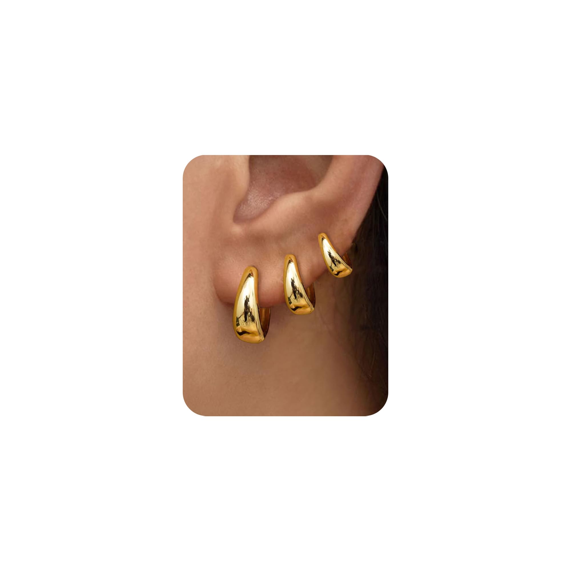3Pairs Gold Hoop Earrings Set for Women Trendy Chunky Huggie Dainty Earring Jewelry for Women Teens (Gold - 3 Pairs)