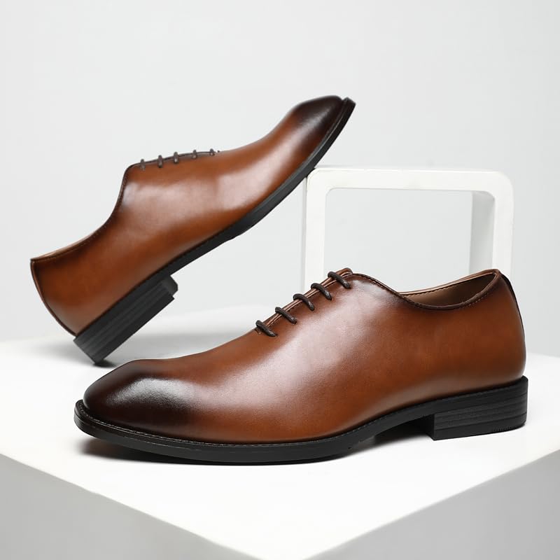 Ahico Men's Lace-Up Leather Shoes Classic Dress Shoes Oxford Shoes Formal Business Breathable and Comfortable, Casual and Work, Brown