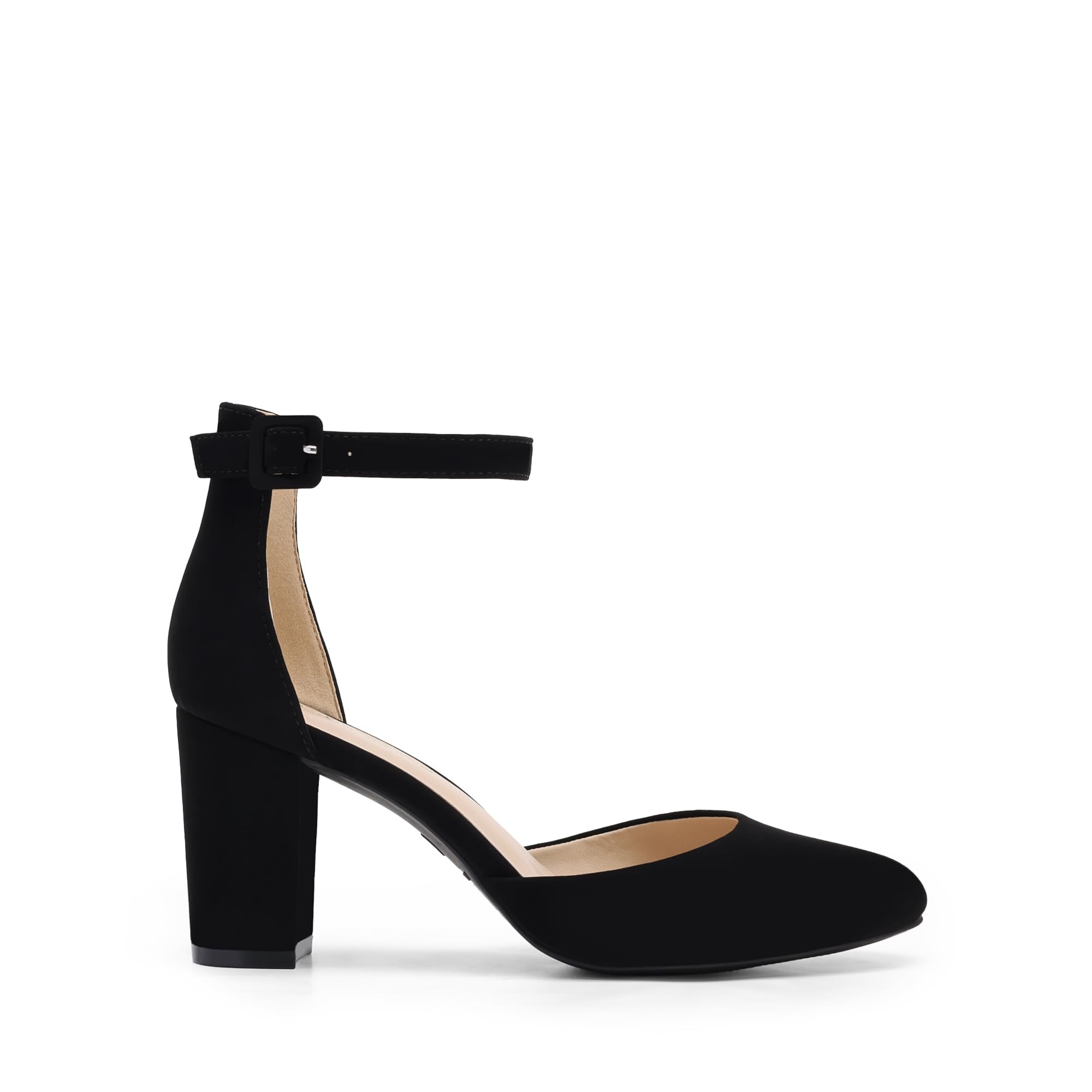 DREAM PAIRS Women's Closed Toe Chunky Heels Ankle Strap Low Block Heels Round Toe Dress Bridal Wedding Pumps Shoes,Size 9,Black-Nubuck,DWUMPU2535