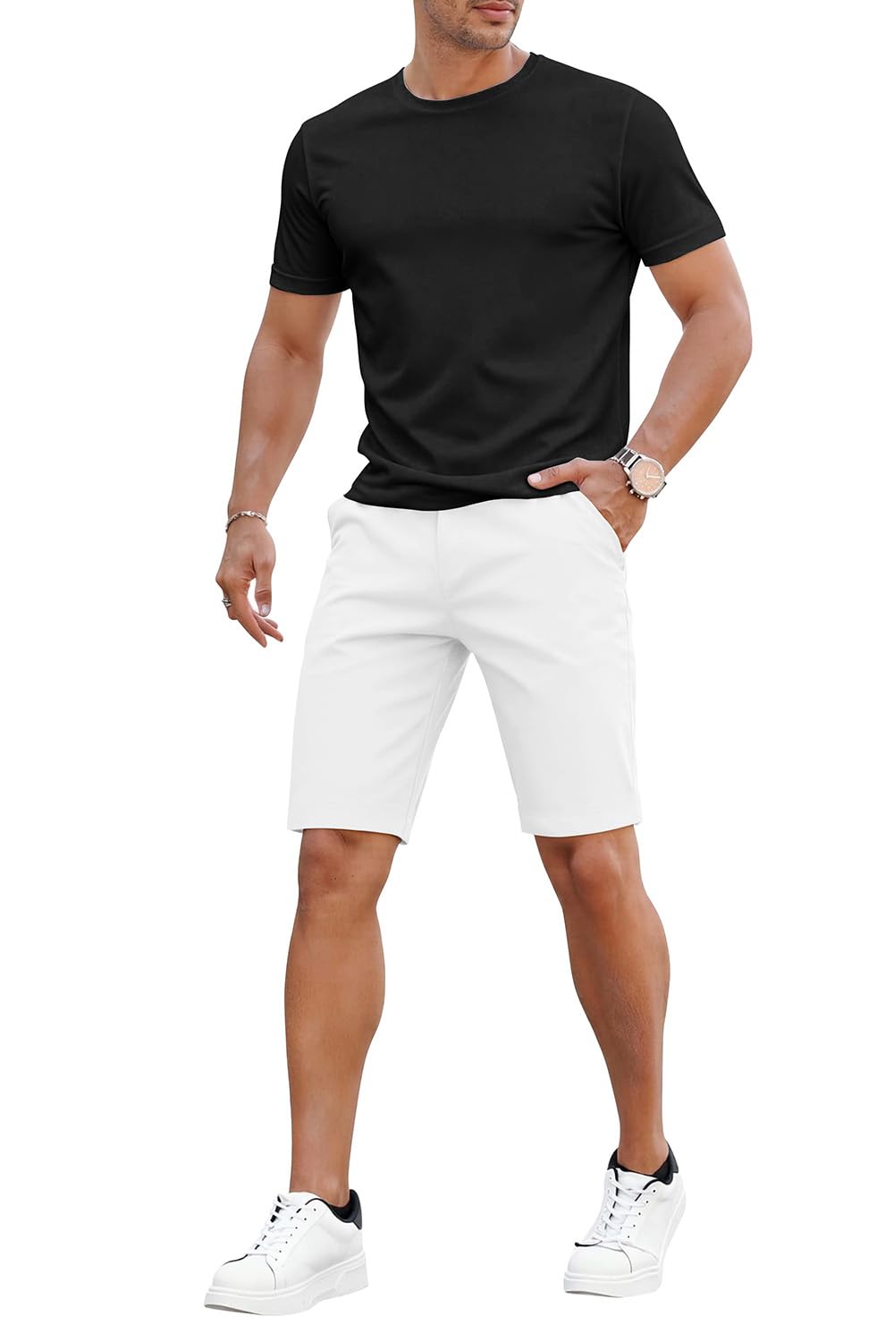 GINGTTO Mens Slim Fit Shorts 9 inch Inseam White Chinos Mens Casual Shorts Skinny Tapered Leg 32